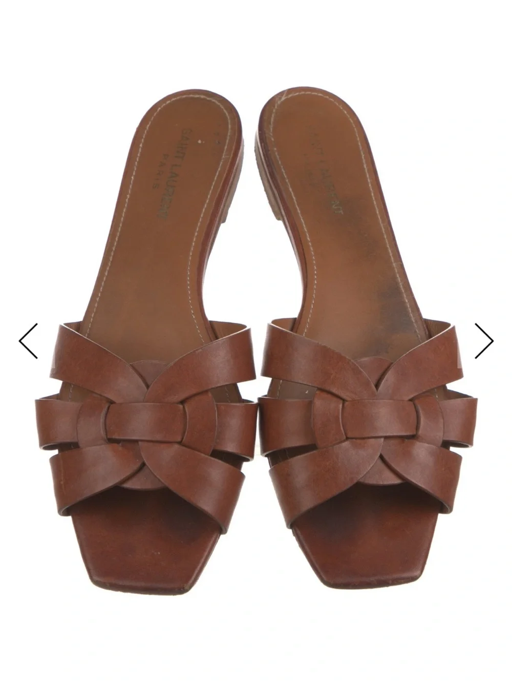 Saint Laurent Brown Woven Leather Slide Sandals